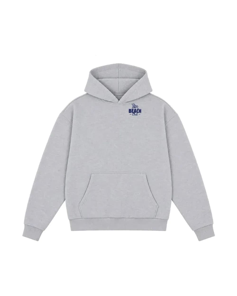 Hoodie Oscar gris personnalisé, l’écusson d’un beach club brodé côté cœur