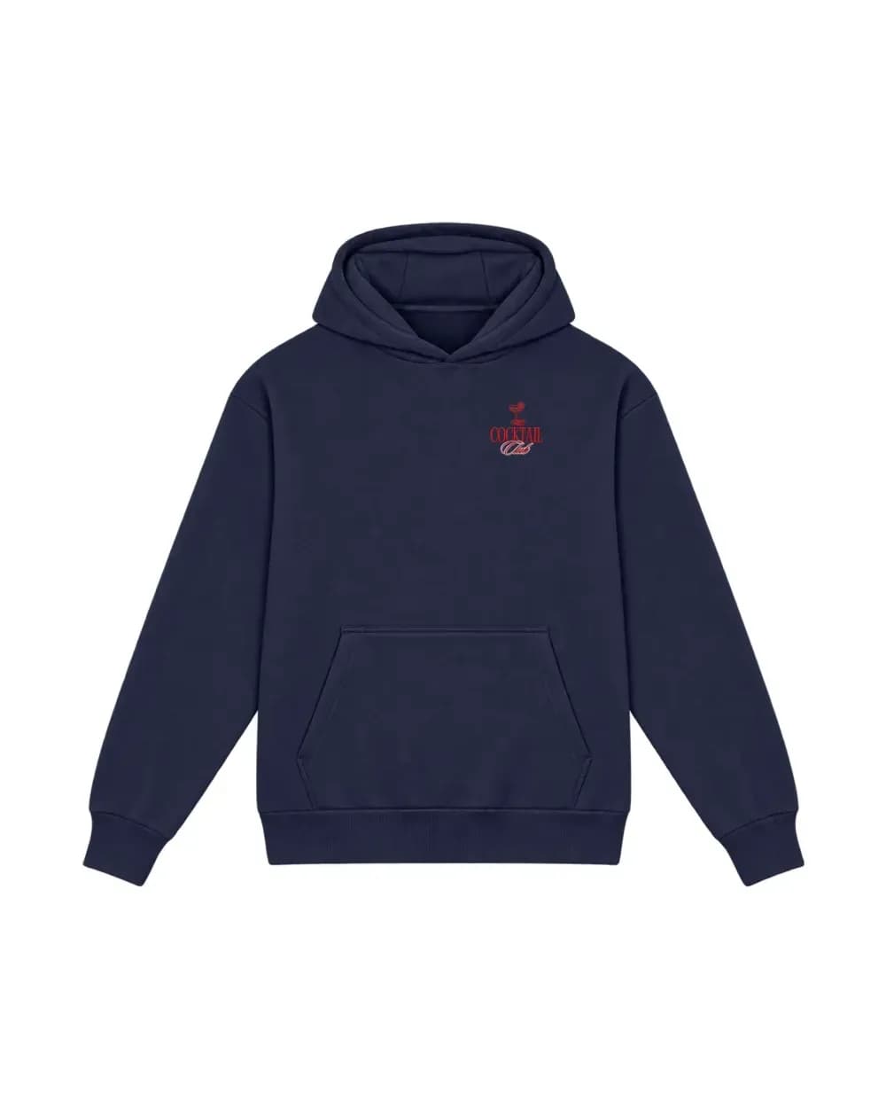 Hoodie Malo bleu marine personnalisé, l’enseigne d’un bar à cocktails brodé côté cœur