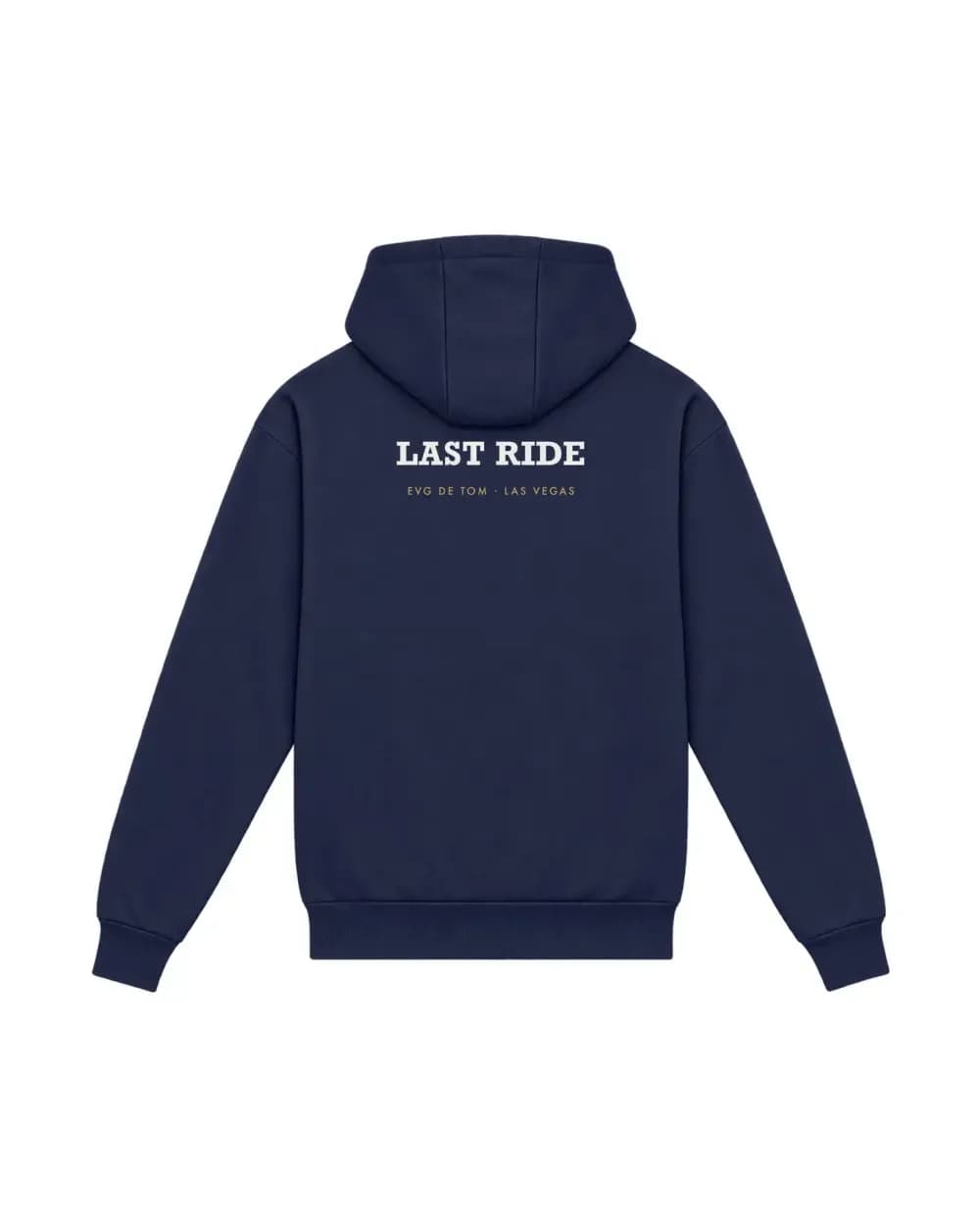 Hoodie bleu marine personnalisé, Last Ride pour un EVG imprimé dans le dos