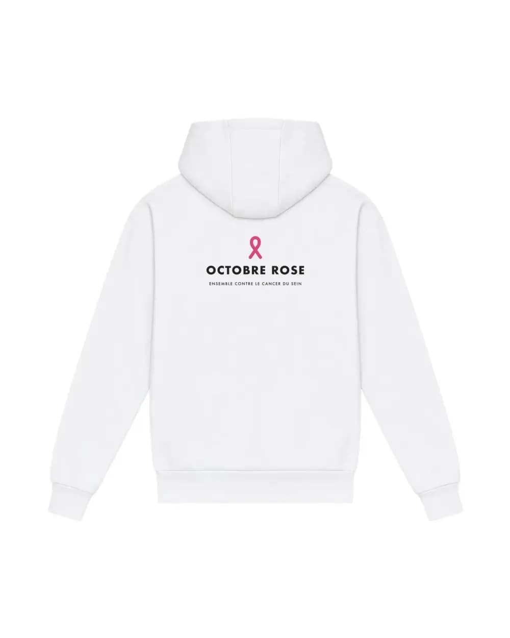 Hoodie blanc personnalisé, le ruban rose d’Octobre Rose imprimé dans le dos