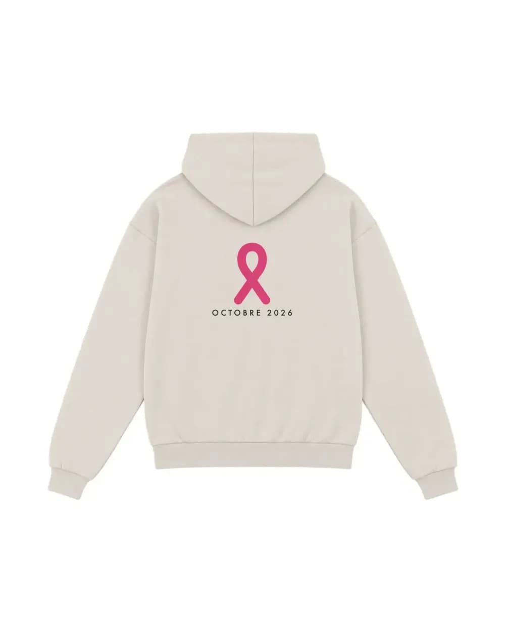 Hoodie blanc cassé personnalisé, un grand ruban rose imprimé dans le dos