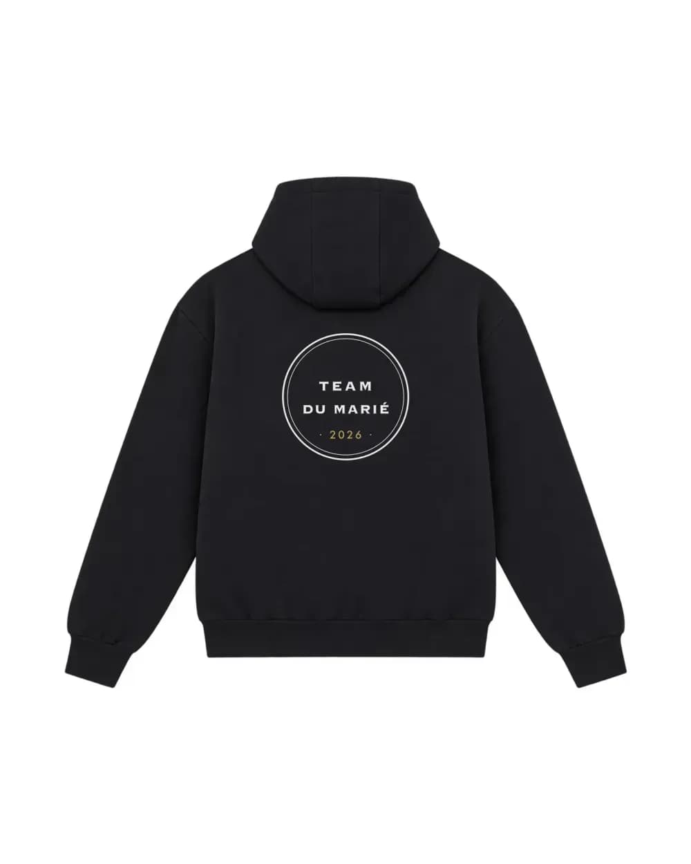 Hoodie zippé noir personnalisé, l’écusson Team du Marié pour un EVG imprimé dans le dos