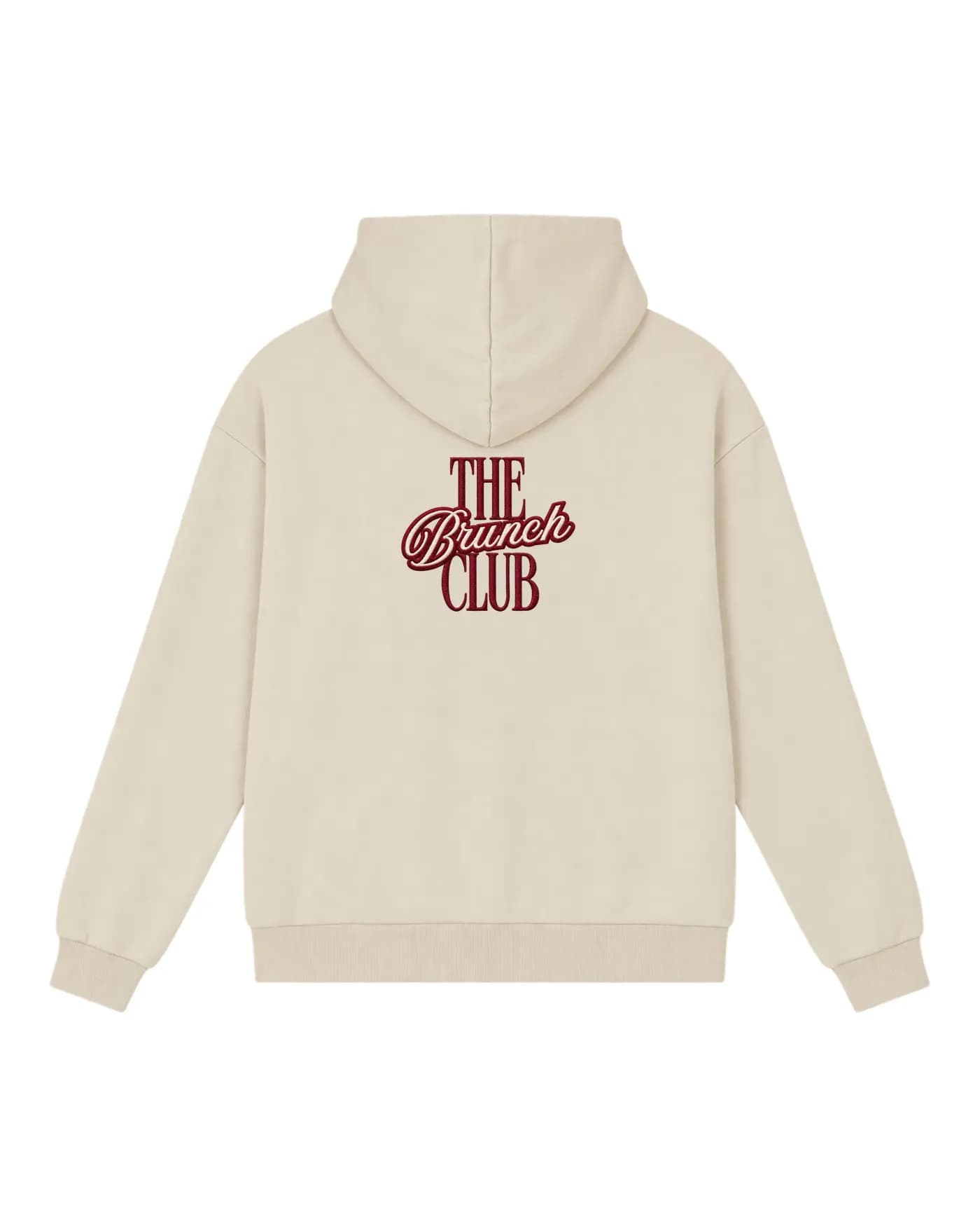 Hoodie sable avec le logo d’un établissement brodé dans le dos