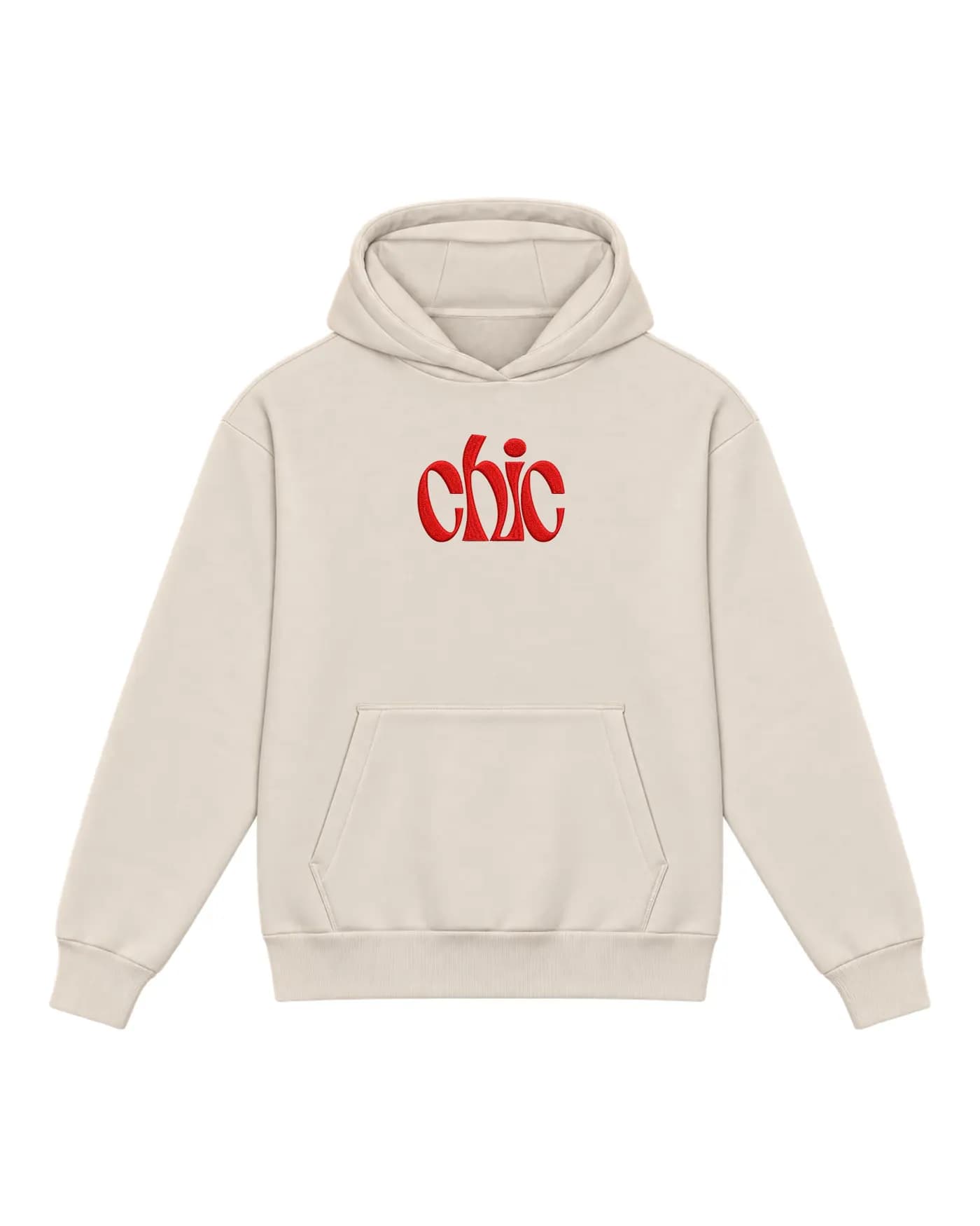 Hoodie couleur pierre personnalisé avec un logo brodé au-dessus de la poche kangourou