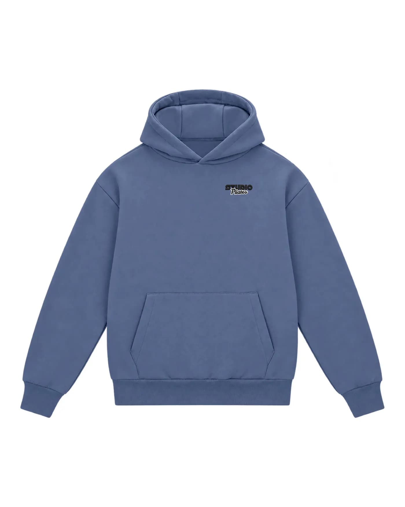 Hoodie bleu denim personnalisé avec un logo brodé côté cœur