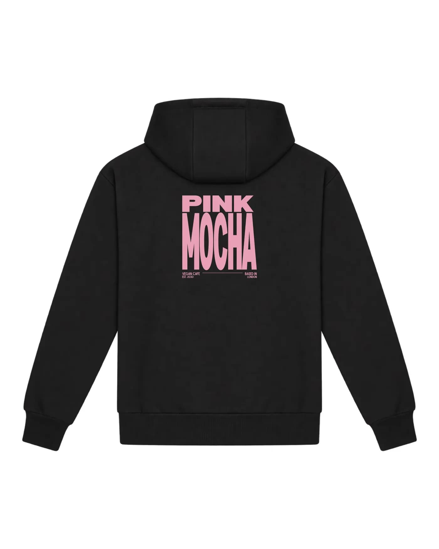 Hoodie noir avec un marquage en aplats rose dans le dos