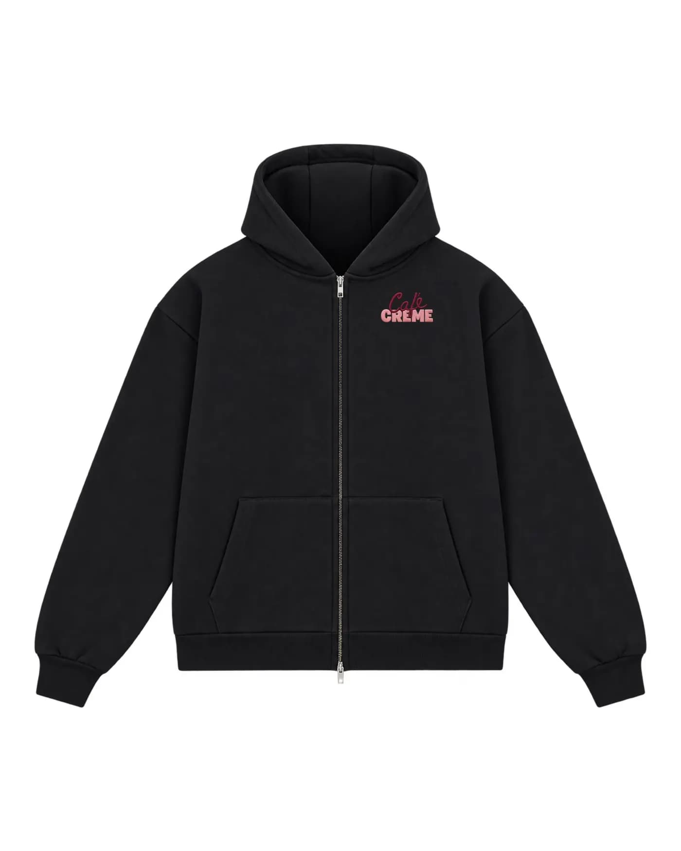 Hoodie zippé noir d’équipe avec un logo brodé côté cœur