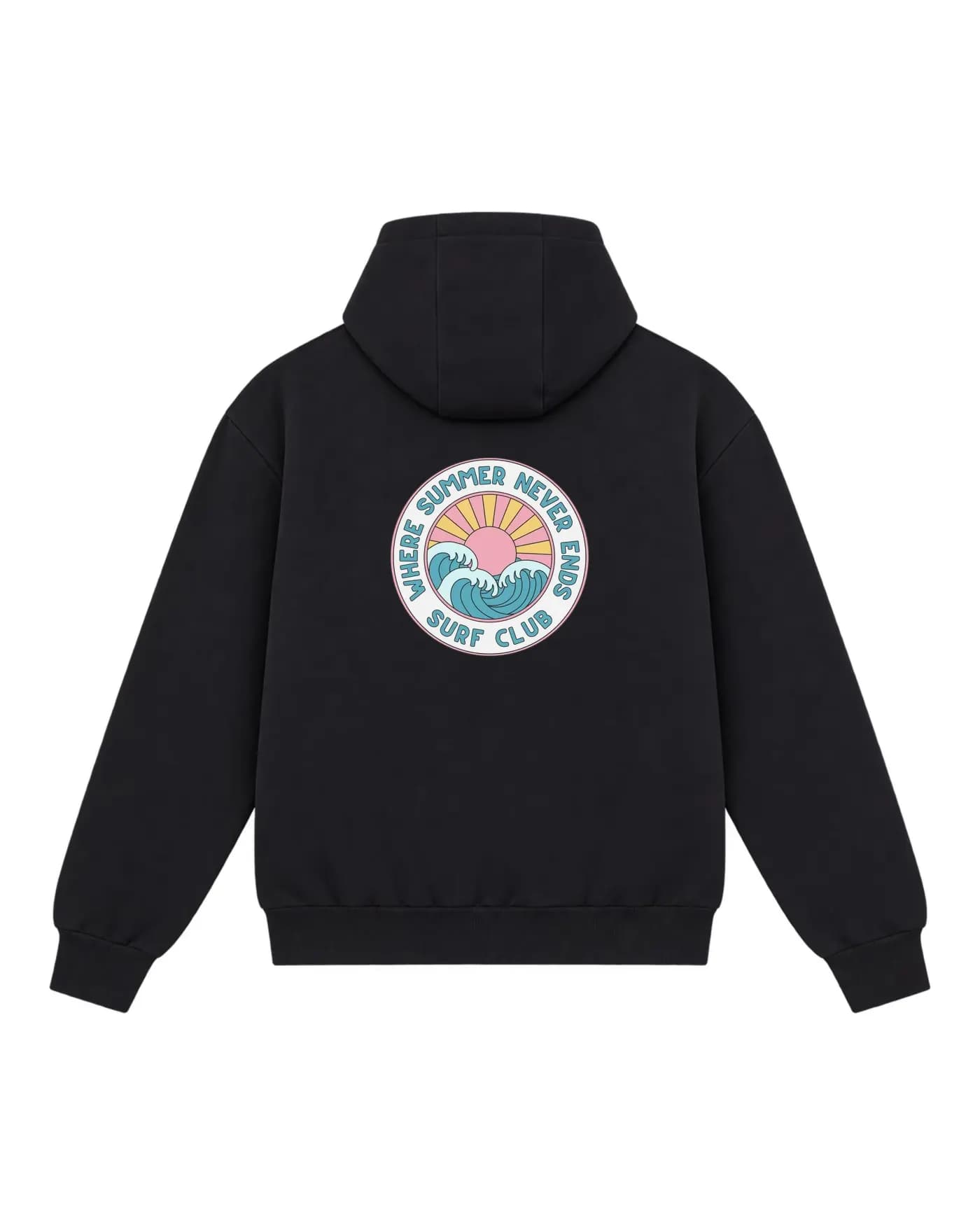 Hoodie zippé noir d’une série de club, écusson imprimé dans le dos