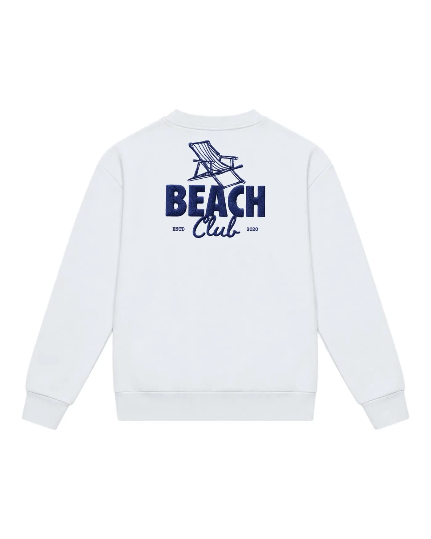 Sweat blanc avec le logo d’un beach club brodé dans le dos