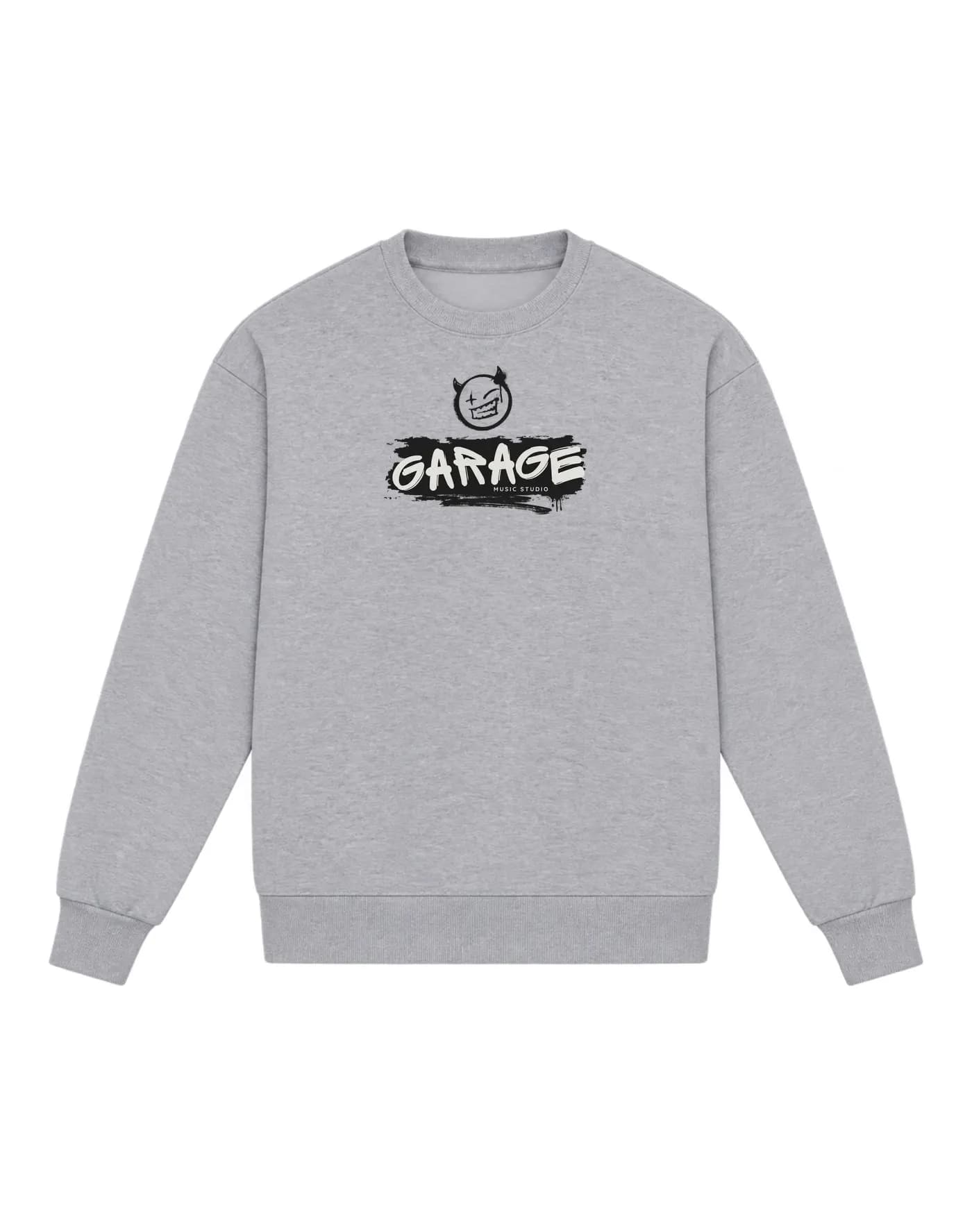 Sweat gris chiné avec un visuel en aplats imprimé en grand format