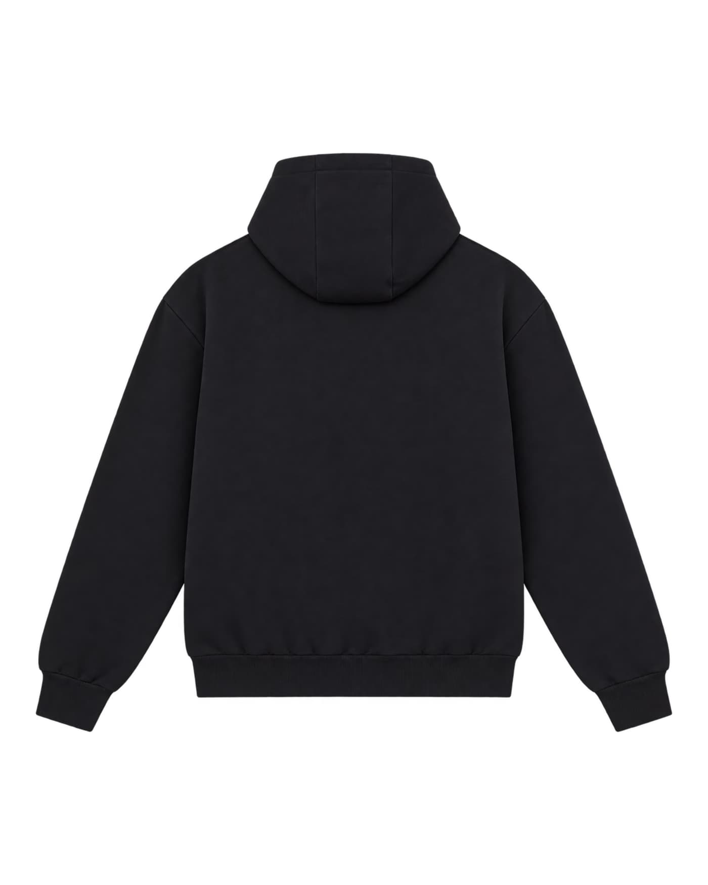 Hoodie zippé personnalisé Simon noir, vue de dos, 70 % coton ringspun, 20 % polyester, 10 % polyester recyclé, 440 g/m²