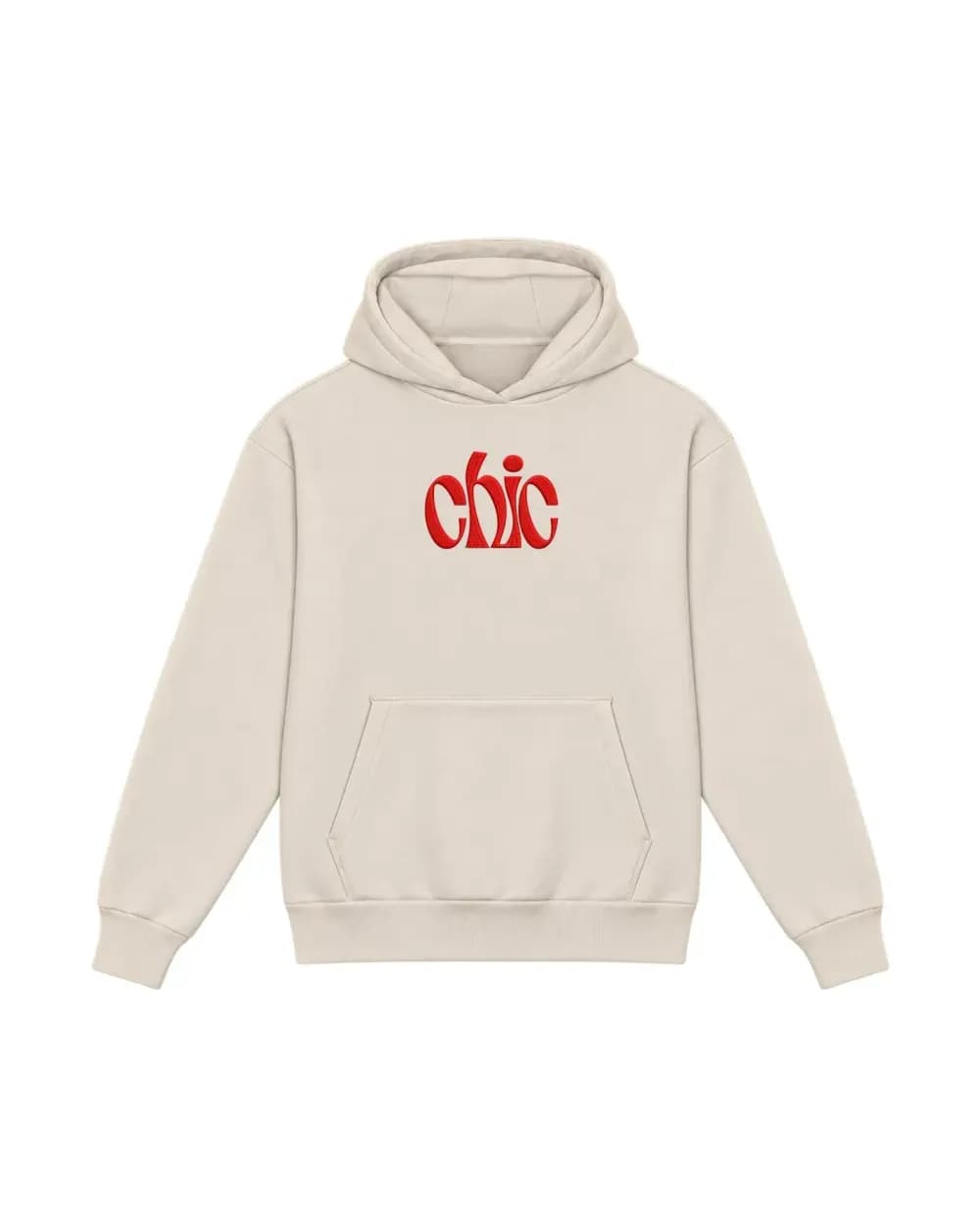 Hoodie pierre personnalisé, un wordmark rouge brodé sur la poitrine