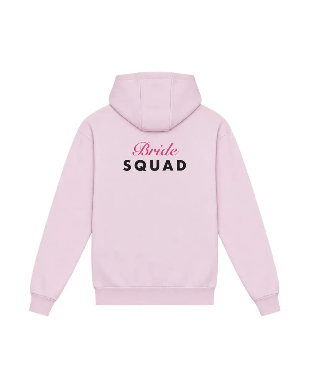 Hoodie EVJF personnalisé rose pâle, marquage Bride Squad pour la team de la future mariée