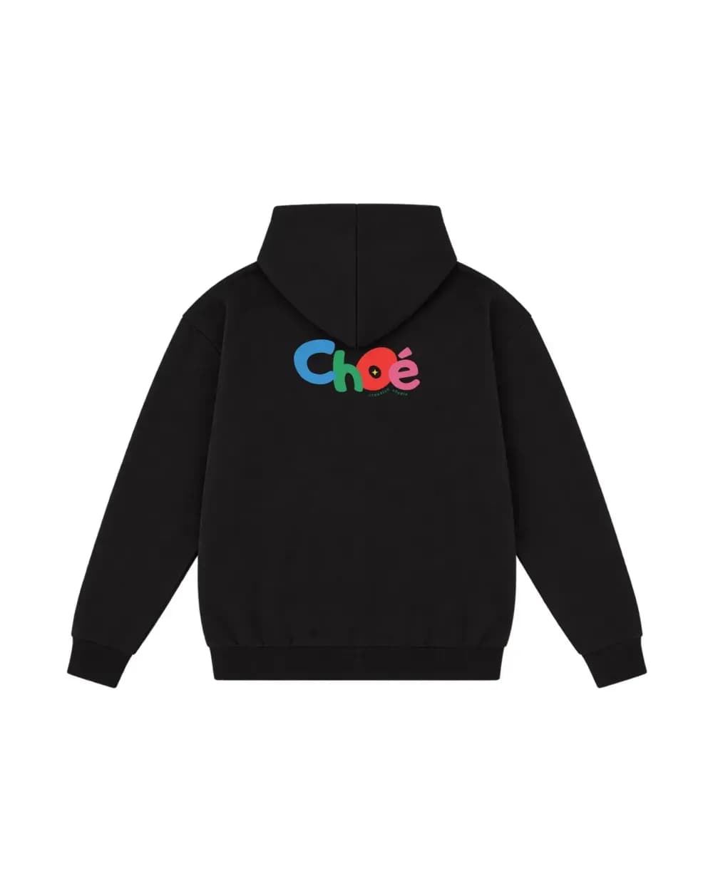 Visuel imprimé en couleurs sur un hoodie noir, pièce unique