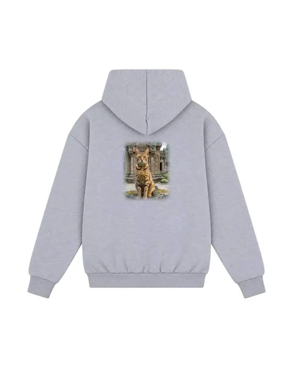 Hoodie gris chiné personnalisé, un portrait photo de chat imprimé dans le dos