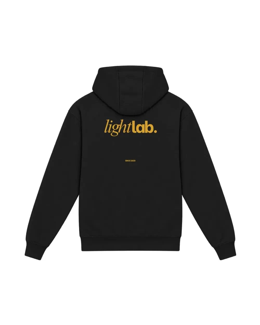 Hoodie zippé noir personnalisé, le logo d’un studio créatif imprimé dans le dos