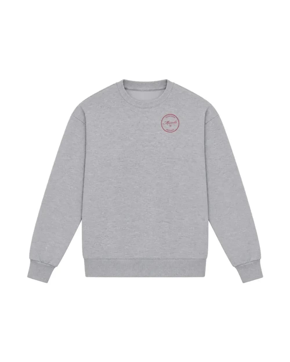 Sweat-shirt gris chiné personnalisé, le logo d’un restaurant italien brodé côté cœur