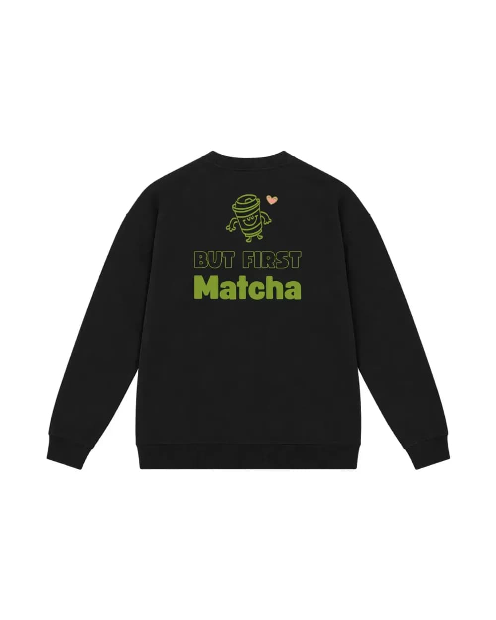 Sweat-shirt noir personnalisé, une illustration de café matcha imprimé dans le dos