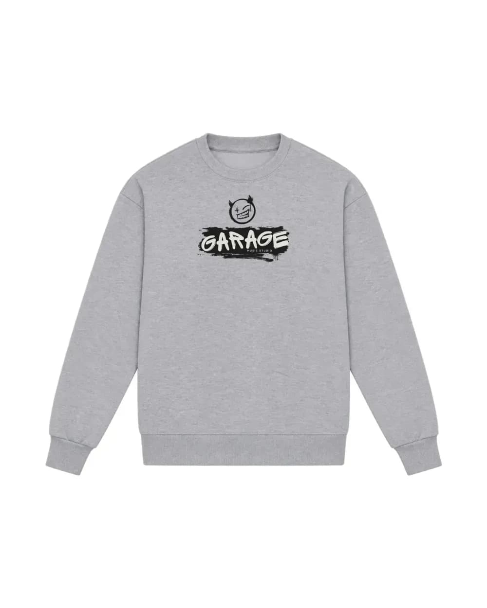 Sweat-shirt gris chiné personnalisé, le logo d’un studio de musique imprimé sur la poitrine