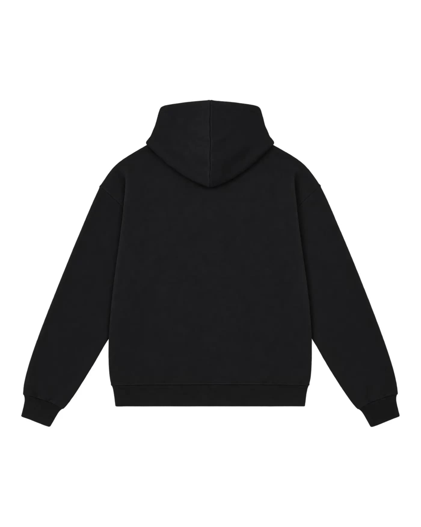 Logo Drip Haus multicolore imprimé en DTF dans le dos d’un hoodie noir, hoodie nu