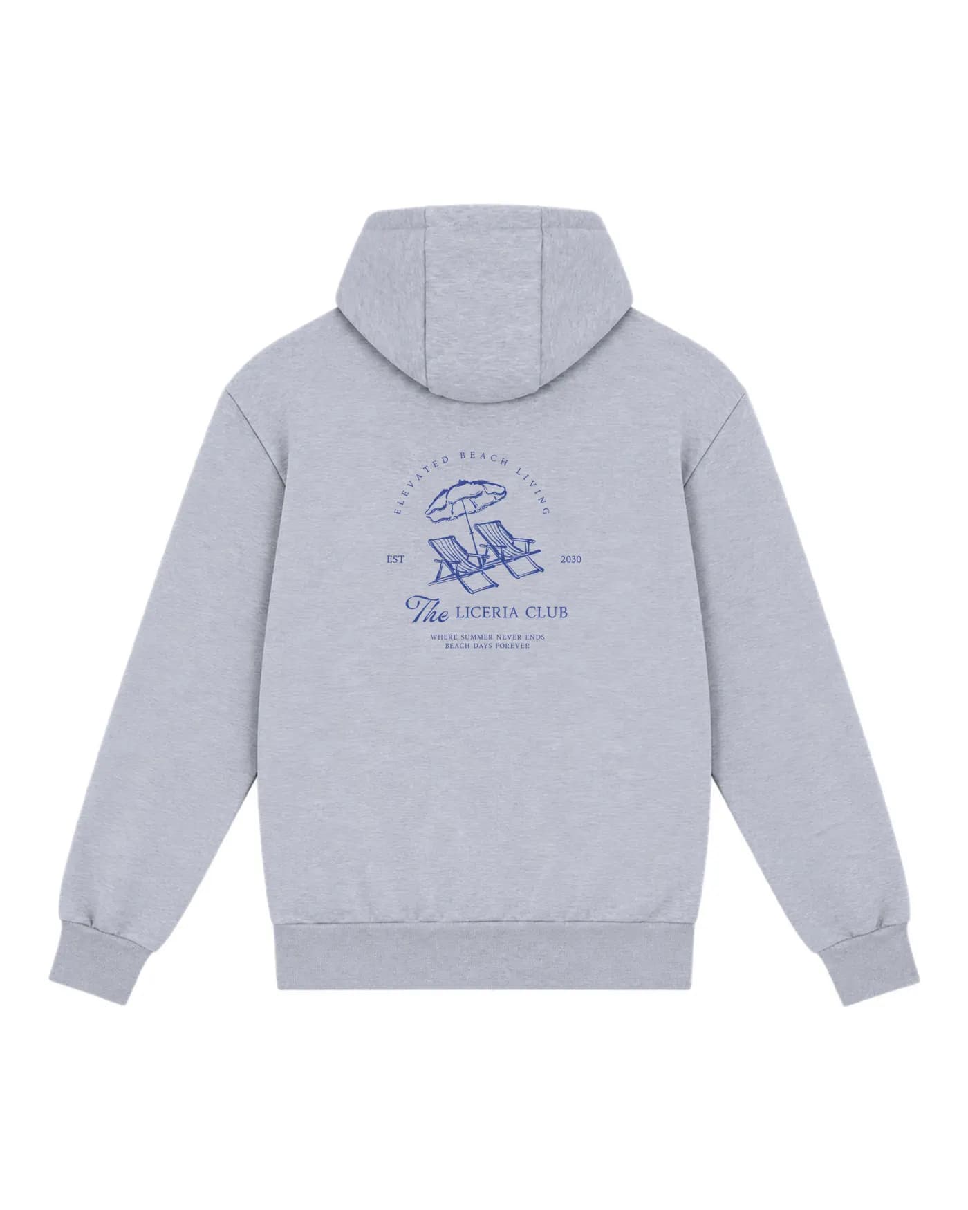 Logo Liceria Club marqué dans le dos d’un hoodie zippé gris chiné, impression