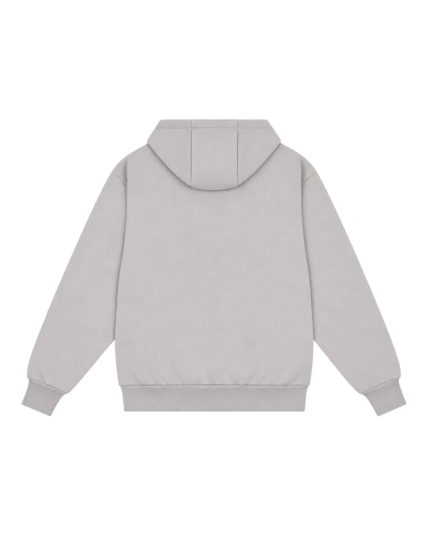 Lettrage The Original en aplat bleu dans le dos d’un hoodie zippé pierre, hoodie nu